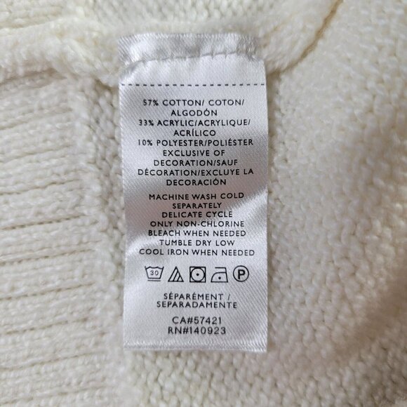 Loft Crew Neck Sweater Size S Pullover Contrast Striped Cuff Lightweight White - Picture 6 of 10